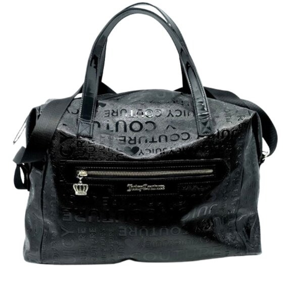 JUICY COUTURE~Black Patent Leather Duffle Weekender Travel Bag - Picture 1 of 5